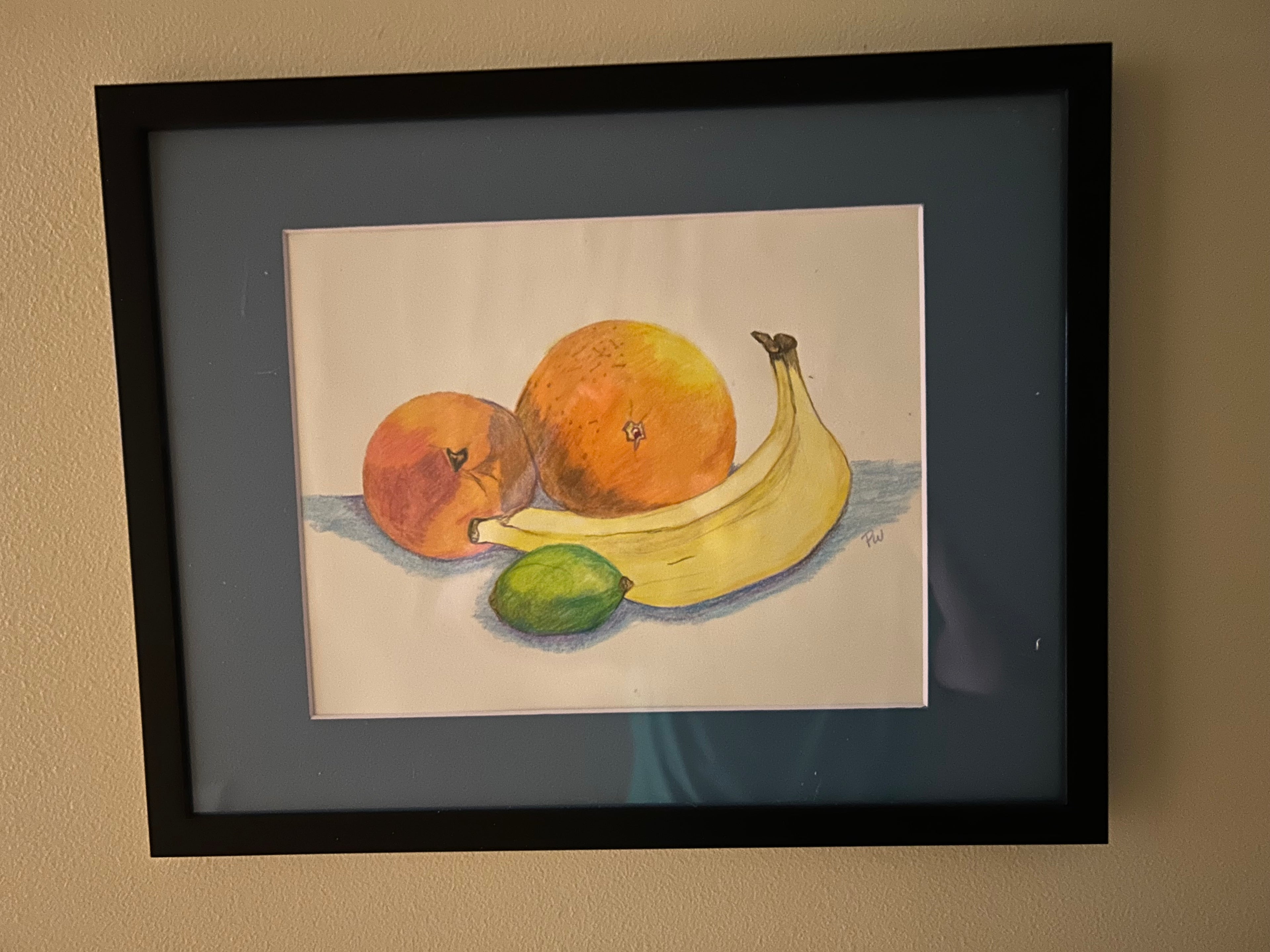 "Banana, lime, orange and peach"